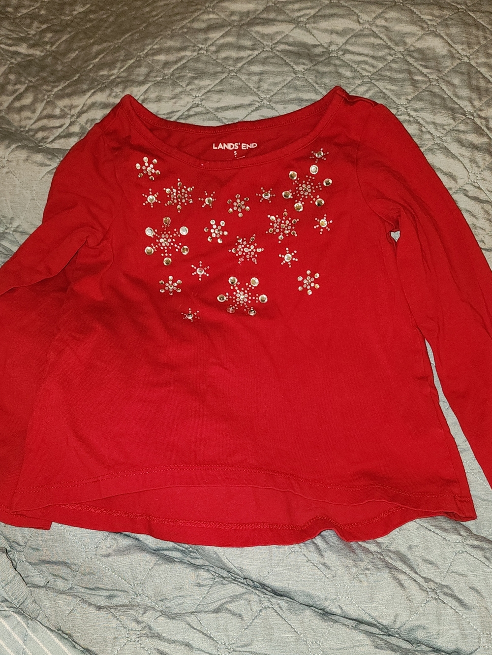 Sz S/4 Lands' End Girls' Red Long-Sleeve Embellished Top
